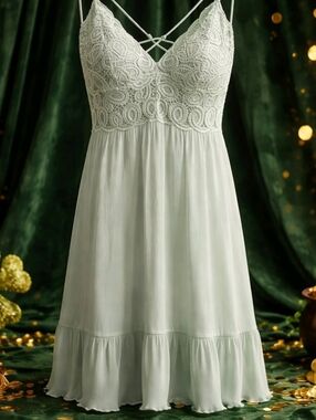 Victoria's Secret Pink - Lace Bodice Spaghetti Strap Dress - Sage Green